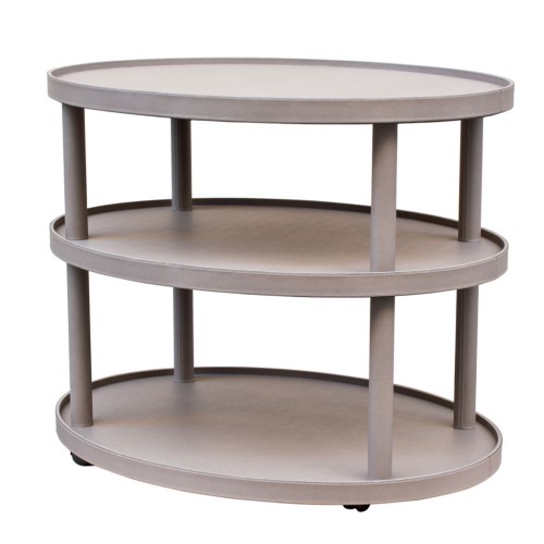 Oval trolley three levels large, wooden frame covered in leather - POLO | Giobagnara