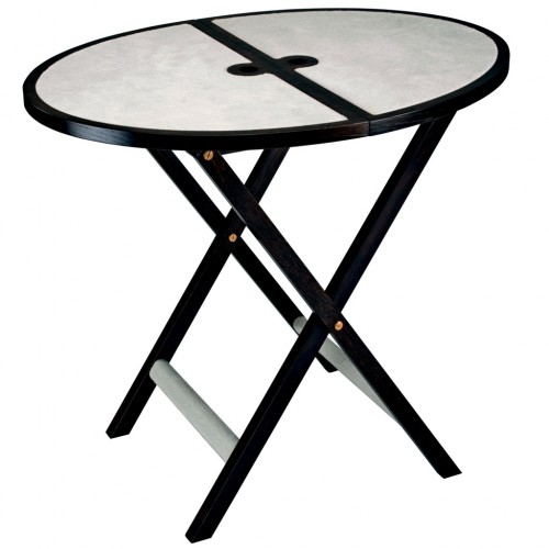 Folding oval table in oak and leather - NOVECENTO | Giobagnara