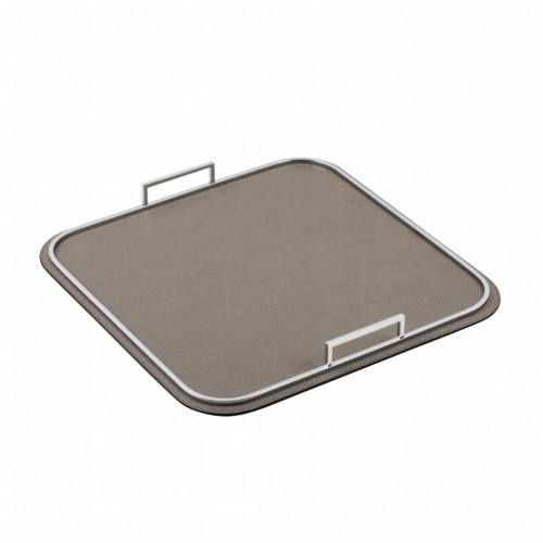 Tray square in metal covered in leather, brass handles - BELLINI | Giobagnara