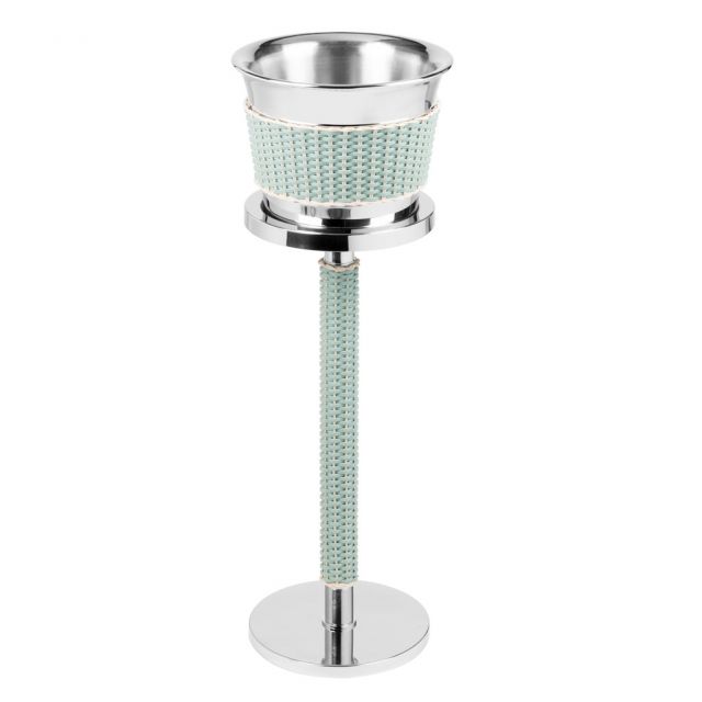Champagne Bucket with Stand in Leather and Rattan - Menton | Giobagnara