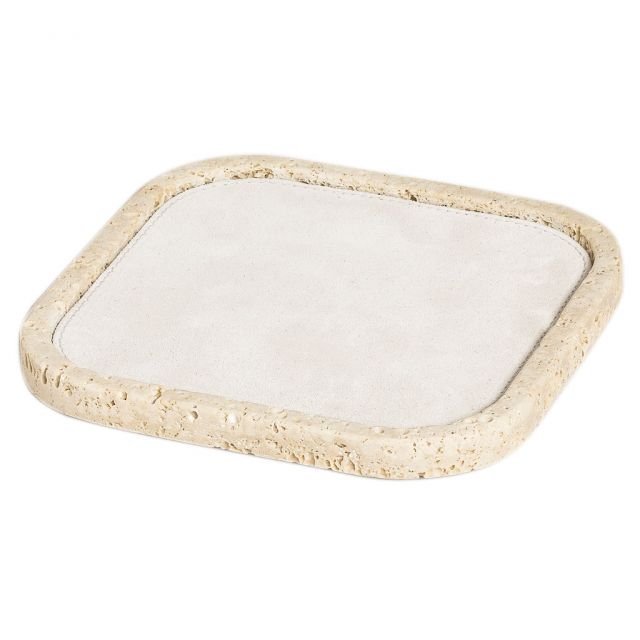 Square tray in marble and suede  - Polo Marble