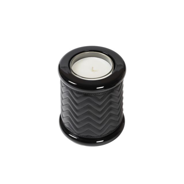 HERRINGOBONE LEATHER & LACQUER CANDLE HOLDER - MAIA