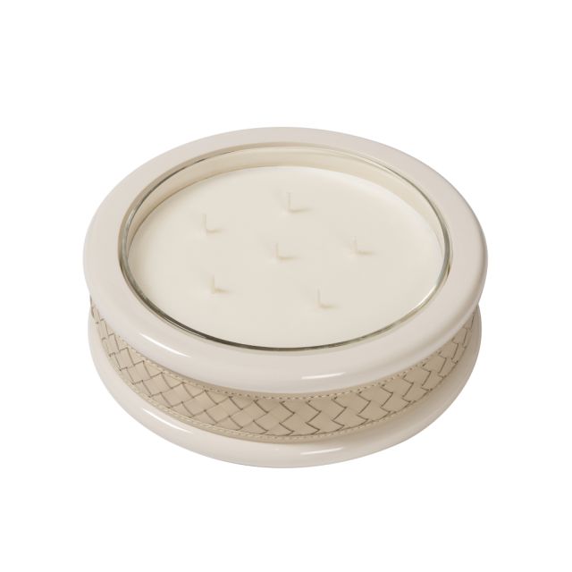 HANDWOVEN LEATHER & LACQUER CANDLE HOLDER LOW LARGE - MAIA