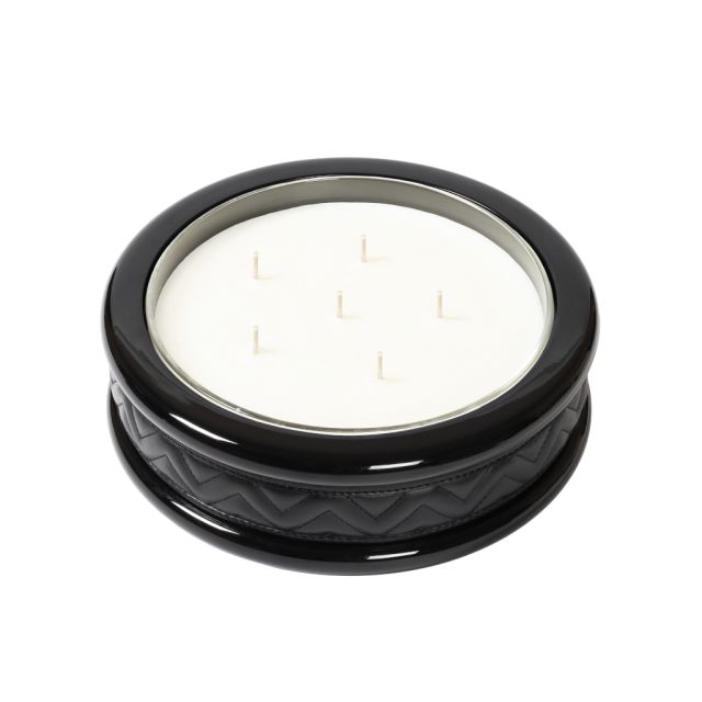 HERRINGBONE LEATHER & LACQUER CANDLE HOLDER LOW LARGE - MAIA