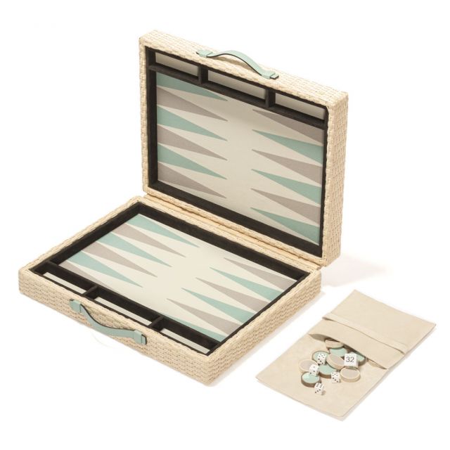 Backgammon case with structure in walnut and mahogany covered in leather | Giobagnara