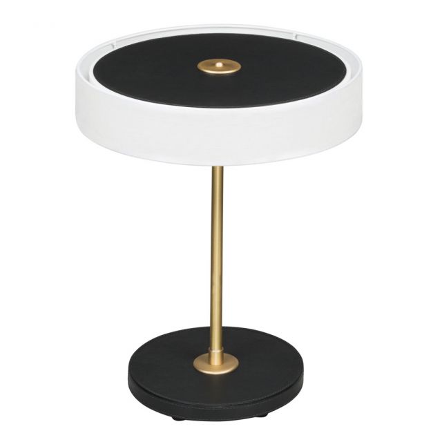 Table lamp with wooden base covered in leather and metal - FLY | Giobagnara