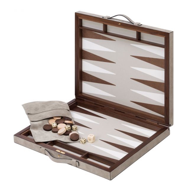 Backgammon case with structure in walnut and mahogany covered in leather - BOND | Giobagnara