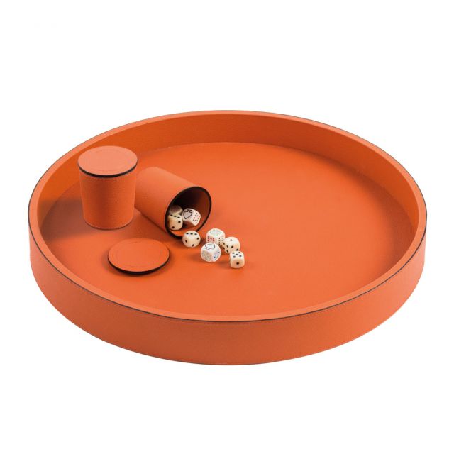 Dice set with wooden tray covered in leather - ARENA | Giobagnara
