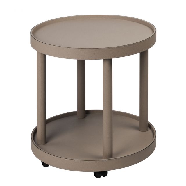 Round trolley with wooden frame covered in leather - POLO | Giobagnara