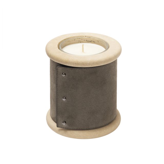 LEATHER&MARBLE CANDLE HOLDER SMALL - ERCOLANO
