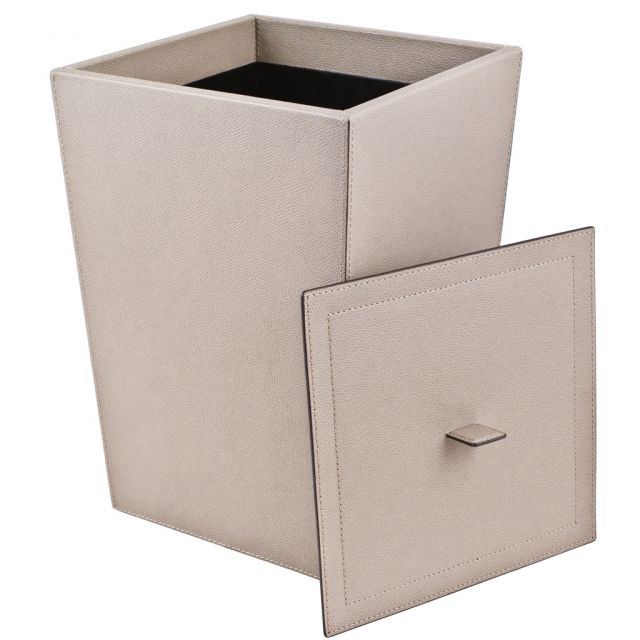 Wastepaper bin with lid, wooden frame covered in leather - JO | Giobagnara