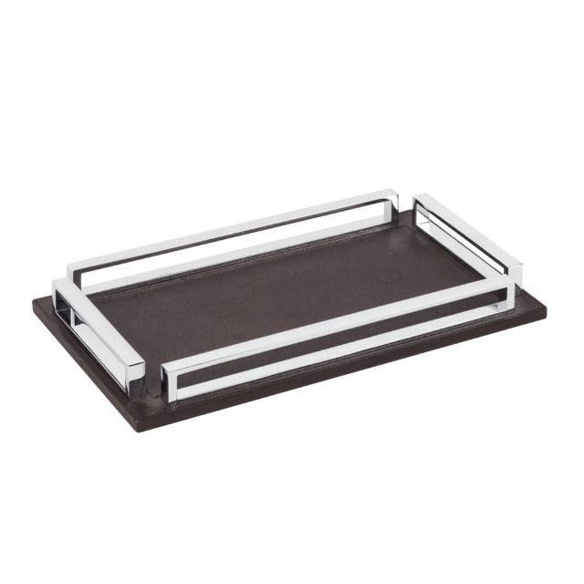 Rectangular wooden tray covered in leather - MADISON | Giobagnara