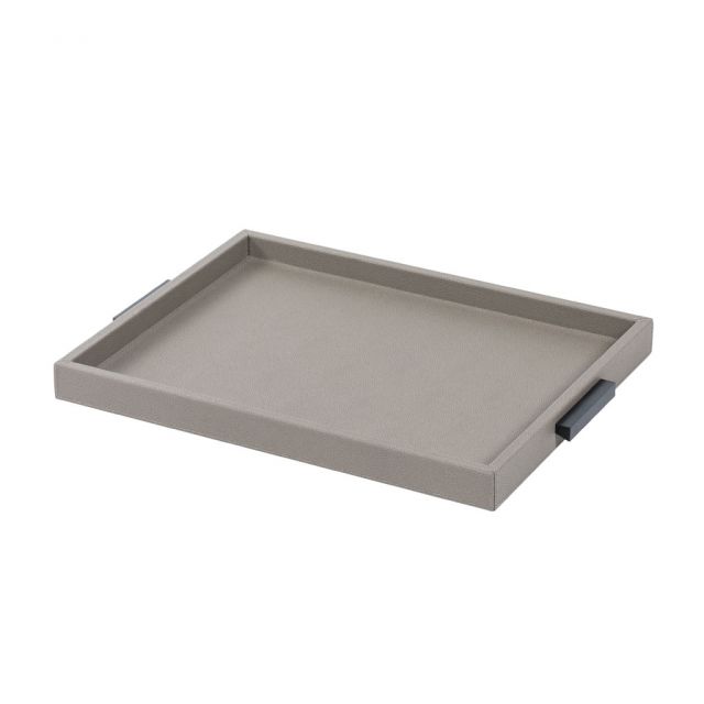 Tray with wooden base covered in leather with metal handles - DECO | Giobagnara