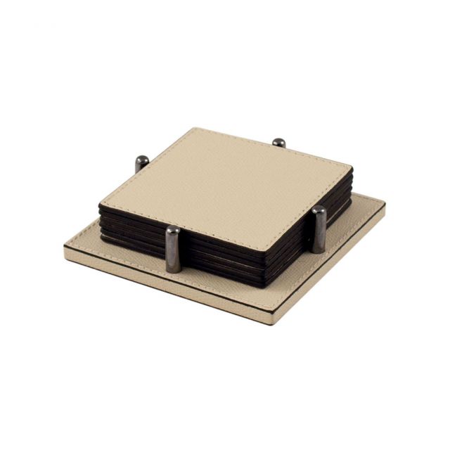 Waterproof square coaster holder with wooden structure covered in leather - DAVID | Giobagnara