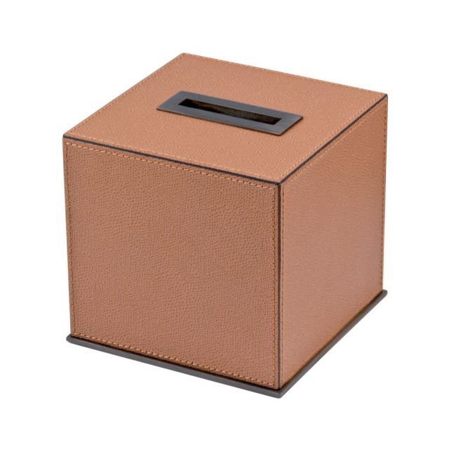 Square tissue holder with wooden base completely covered in leather - FIRENZE | Giobagnara