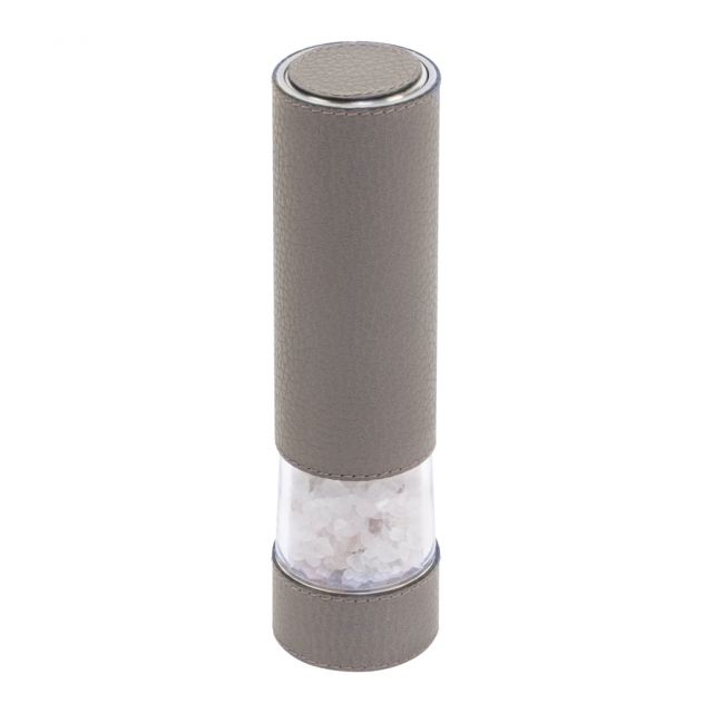 Salt electric mill with stainless steel frame covered in leather - OTELLO | Giobagnara